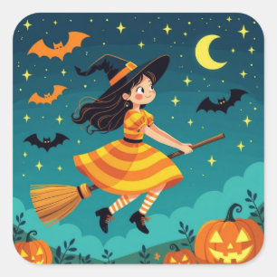 Flying into Halloween Square Sticker
