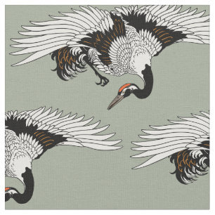 flying Japanese crane bird Fabric