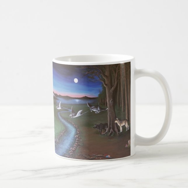 Flying jellyfish across landscape mug (Right)