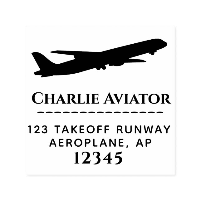 Flying Jet Airplane Silhouette Travel Address     Self-inking Stamp (Design)
