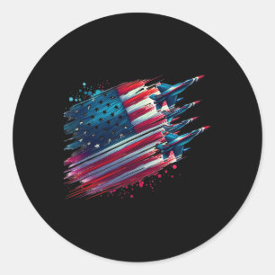 Flying Jets American Flag Usa Patriotic 4th Of Jul Classic Round Sticker