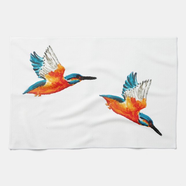 Flying Kingfisher Art Tea Towel (Horizontal)