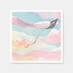 Flying Kite Airy Watercolor Sky Painting Napkin