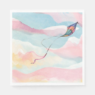 Flying Kite Airy Watercolor Sky Painting Napkin