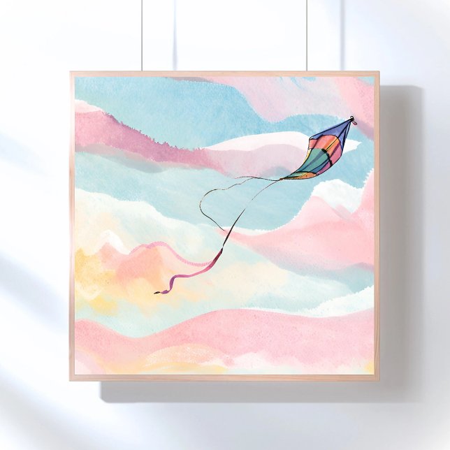 Flying Kite | Airy Watercolor Sky Painting Poster (Creator Uploaded)