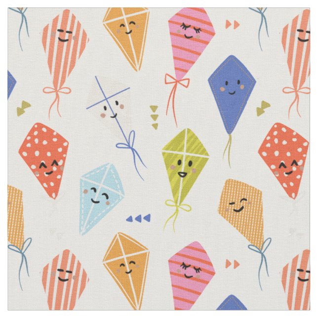 Flying kites nursery family  fabric (Close Up)