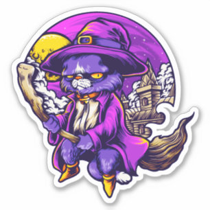 Flying Kitty Cat Witch Illustration