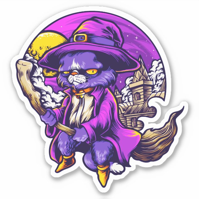 Flying Kitty Cat Witch Illustration (Front)