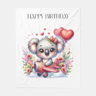 Flying Koala Birthday Fleece Blanket