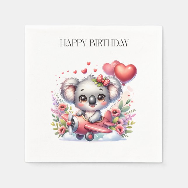 Flying Koala Birthday Napkin (Front)