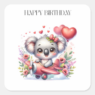 Flying Koala Birthday Square Sticker