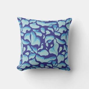 Flying Leaves Blue Leaf Pattern Cushion