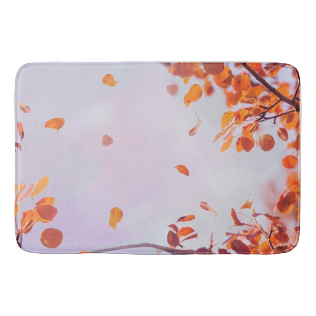Flying Leaves In Fall Season On Lavender Sky  Bath Mat (Front)