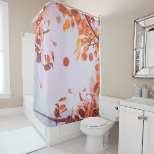 Flying Leaves In Fall Season On Lavender Sky Shower Curtain