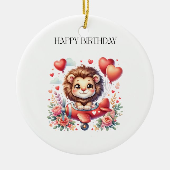 Flying Lion Birthday Ceramic Tree Decoration (Front)
