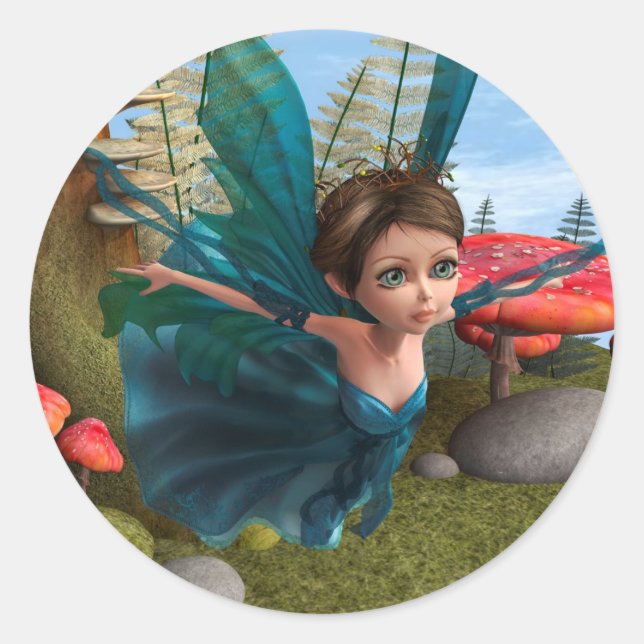 Flying Little Fairy Butterfly Classic Round Sticker (Front)