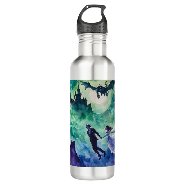 Flying Lovers - Watercolor Painting 710 Ml Water Bottle (Front)