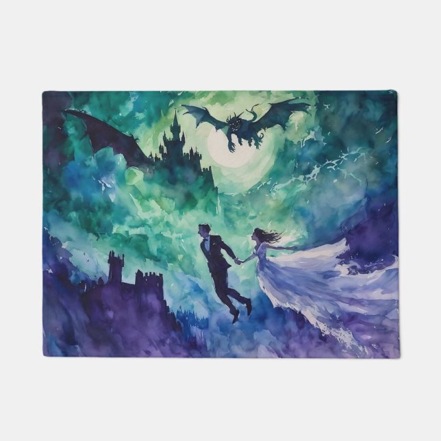 Flying Lovers - Watercolor Painting Doormat (Front)