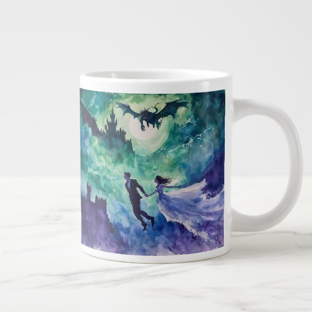 Flying Lovers - Watercolor Painting Large Coffee Mug (Right)