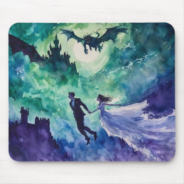 Flying Lovers - Watercolor Painting Mouse Pad (Front)