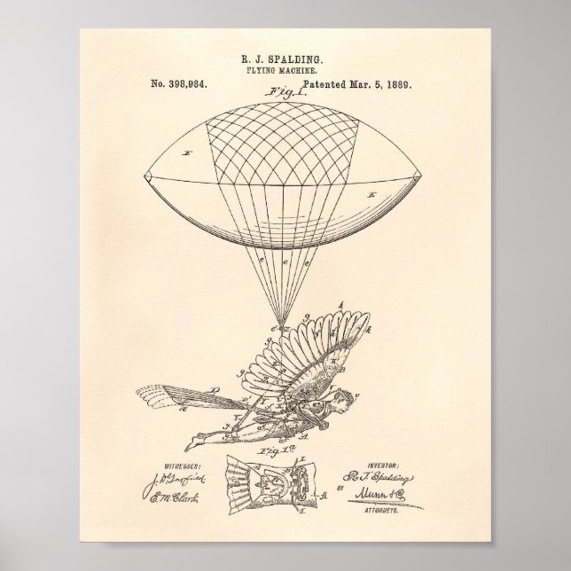 Flying Machine 1889 Patent Art - Old Peper Poster (Front)