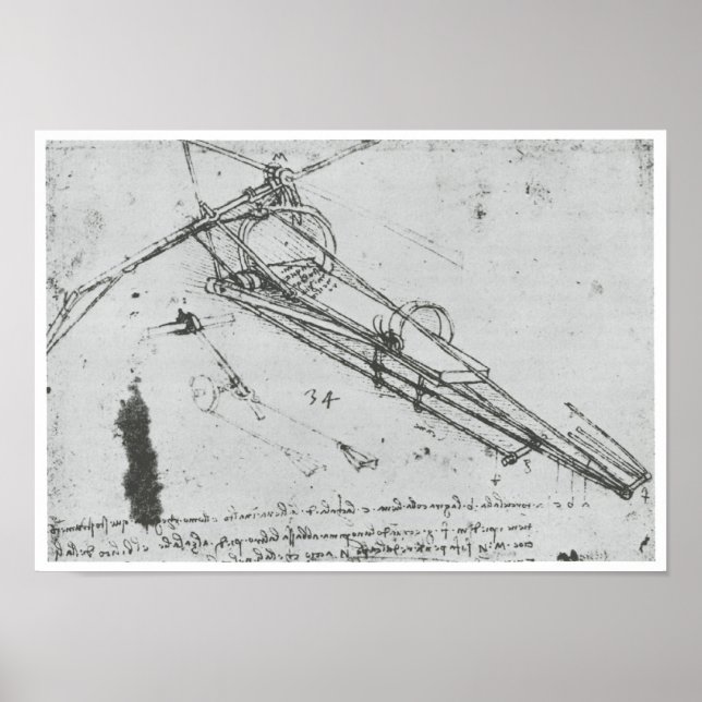Flying Machine, Leonardo da Vinci, 1490 Poster (Front)