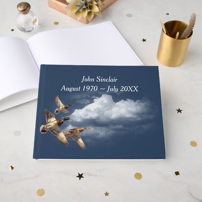 Flying Mallard Ducks For Memorial Service Guest Book (Front Open)