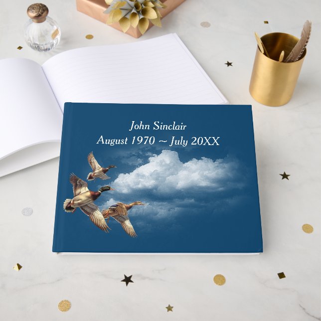 Flying Mallard Ducks For Memorial Service Guest Book (Front Open)