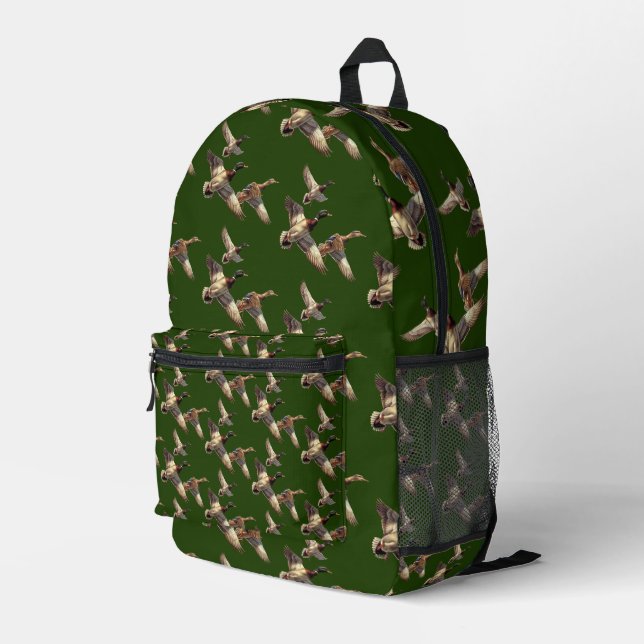 Flying Mallard Ducks On Green Printed Backpack (Back Corner Right)