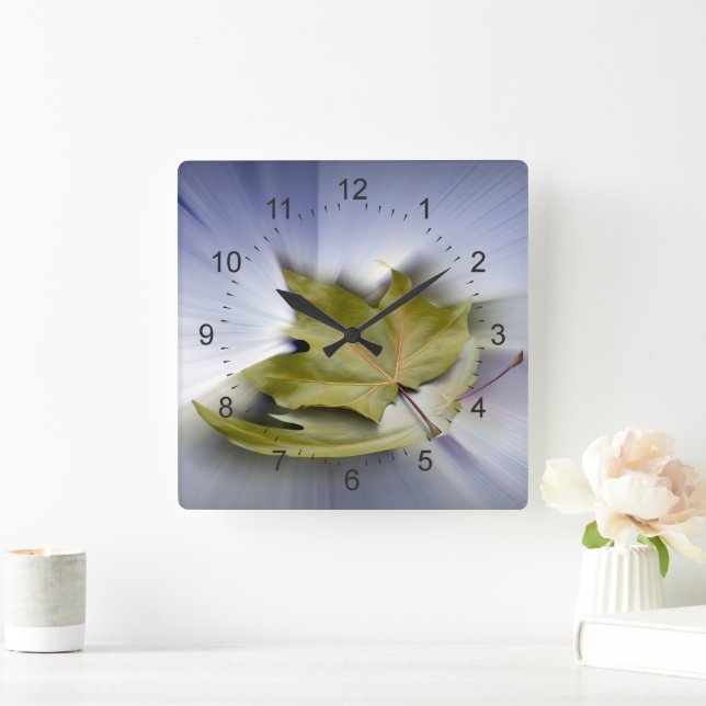 Flying maple leaves square wall clock (Home)