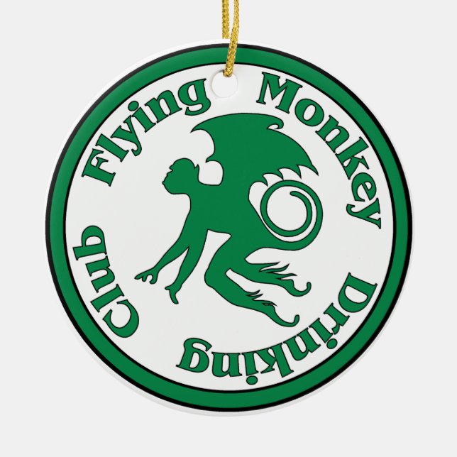 Flying Monkey Drinking Club Ceramic Tree Decoration (Front)