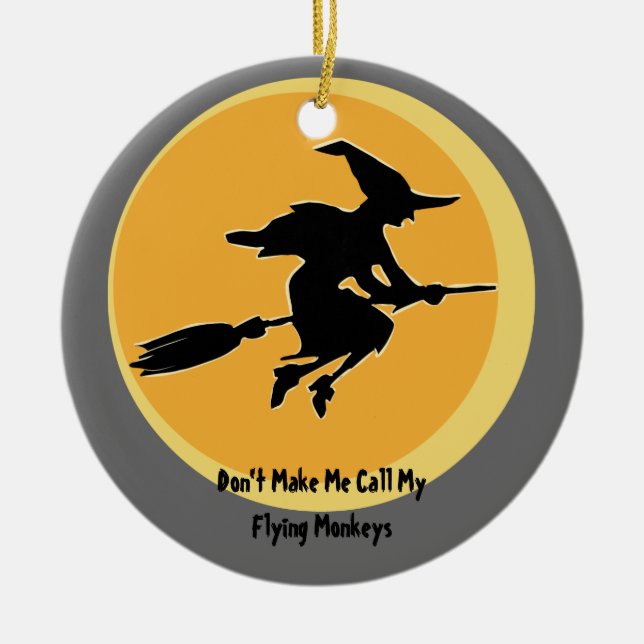Flying Monkeys Witch (customisable) Ceramic Tree Decoration (Front)