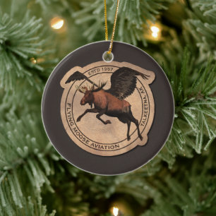 Flying Moose Aviation Patch Ceramic Tree Decoration