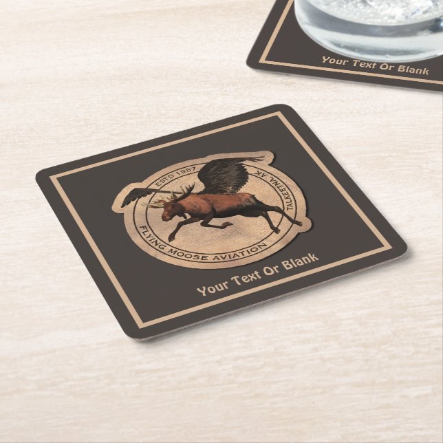 Flying Moose Aviation Patch Square Paper Coaster (Angled)