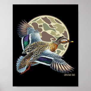 Flying Mottled Duck Camouflage Camo Duck Hunting C Poster
