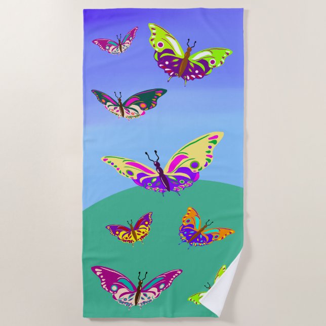 Flying multicolored butterflies beach towel (Front)