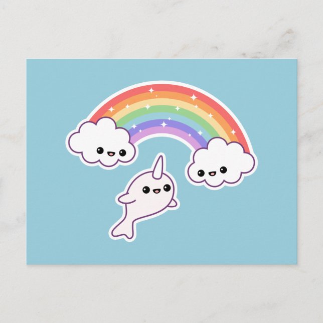 Flying Narwhal with Rainbow Postcard (Front)