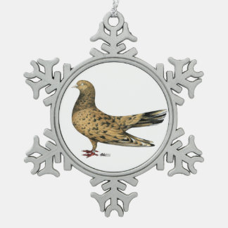 Flying Oriental Roller Pigeon Almond Snowflake Pewter Christmas Ornament