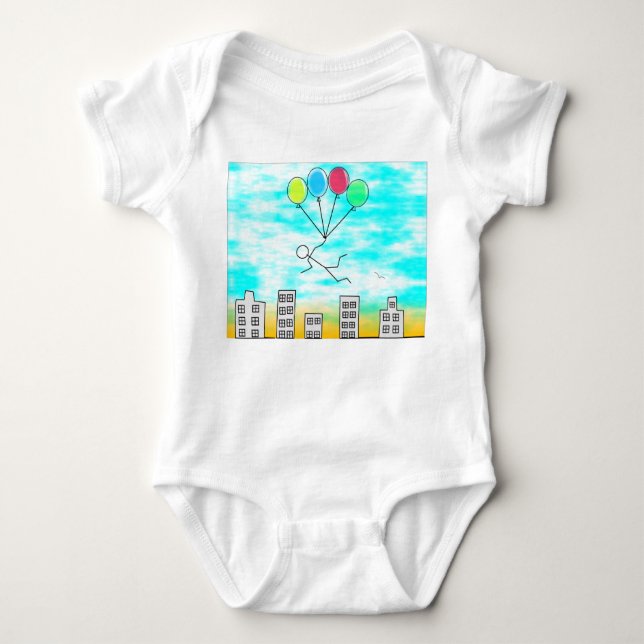 Flying Over The City with Balloons Baby Bodysuit (Front)