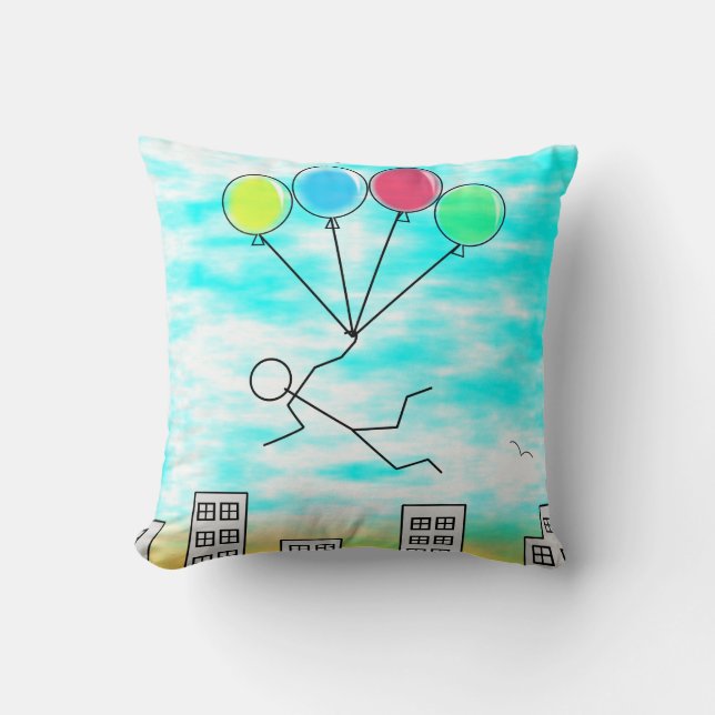 Flying Over The City with Balloons Cushion (Front)