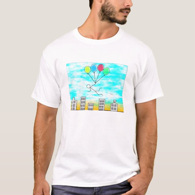 Flying Over The City with Balloons T-Shirt (Front)