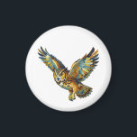 Flying Owl Abstract Colorful Brushstroke Art Magnet<br><div class="desc">Dynamic flying owl artwork in expressive brushstroke style. 
Bright blue,  gold,  and brown tones create a bold abstract bird design with strong motion and detail. Ideal for wall art,  apparel,  stickers,  home decor,  notebooks,  and gifts. 
Eye-catching owl illustration for wildlife lovers,  nature themes,  and modern artistic products.</div>