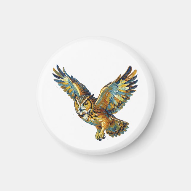Flying Owl Abstract Colorful Brushstroke Art Magnet (Front)