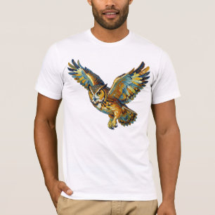Flying Owl Abstract Colorful Brushstroke Art T-Shirt