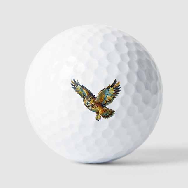 Flying Owl Abstract Colourful Brushstroke Art Golf Balls (Front)