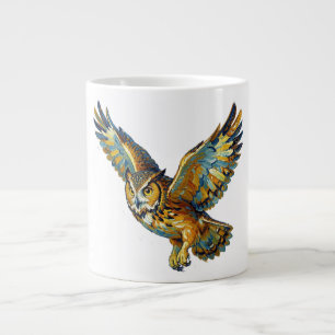 Flying Owl Abstract Colourful Brushstroke Art Large Coffee Mug