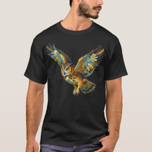 Flying Owl Abstract Colourful Brushstroke Art T-Shirt