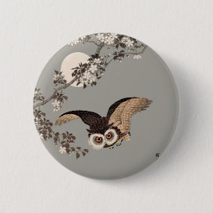 Flying Owl Japanese Print Art Vintage by Shōson 6 Cm Round Badge