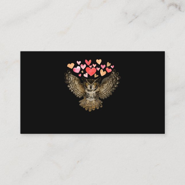 Flying Owl Love Bird Hearts Business Card (Front)