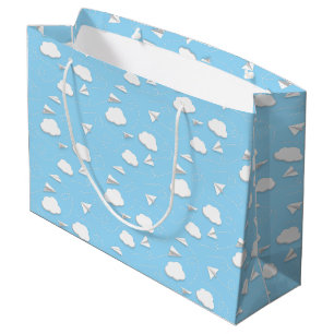 flying paper aeroplanes puffy clouds ANY colour Large Gift Bag